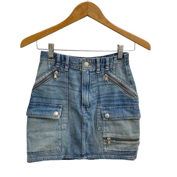 Free People Cargo Denim Mini Skirt With Utility Zippers Size 24 - Picture 2 of 9